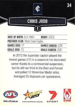 2013 Select AFL Champions #34 Chris Judd Back